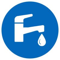 Sanit&auml;r-Icon mit stilisiertem Wasserhahn und Tropfen als Symbol f&uuml;r Sanit&auml;rinstallationen und Wasserversorgung